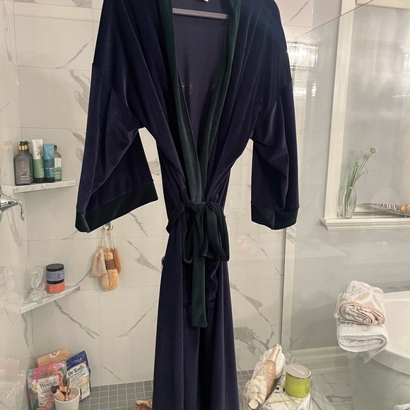 Mens vintage pennmens housecoat ribbed velour velvet one size navy/green - Picture 8 of 15